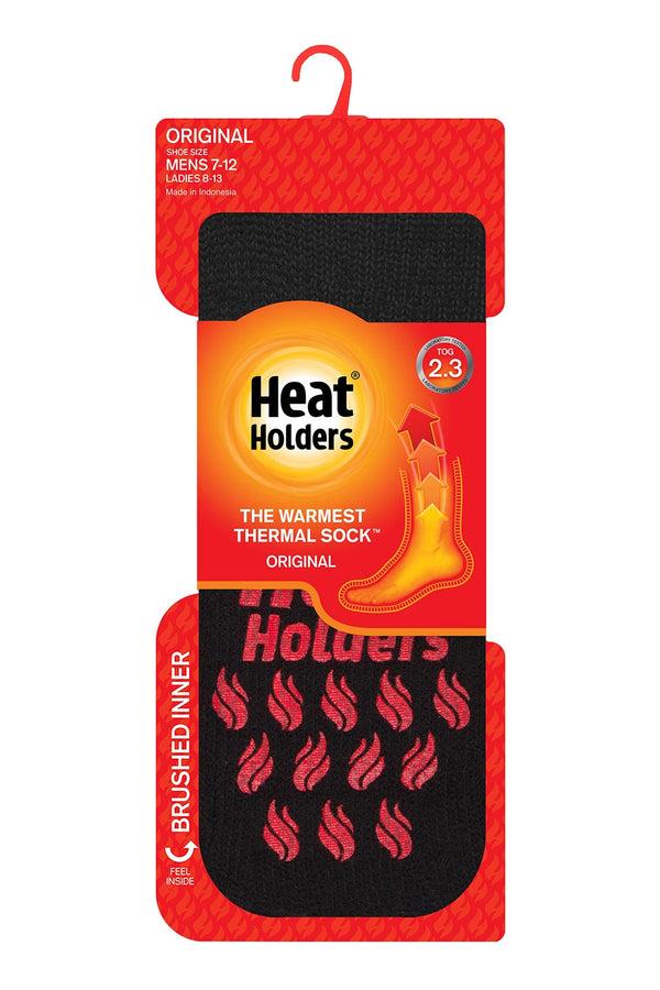 heat holders Men's Slipper Socks Black with Red Grip
