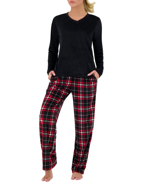 Heat Holders Mira Microplush Pajama Set Black/Red/Black