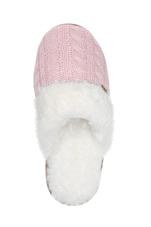 Heat Holders Women's Aria Cable Knit Faux Fur Lined Scuff Slippers Ivory