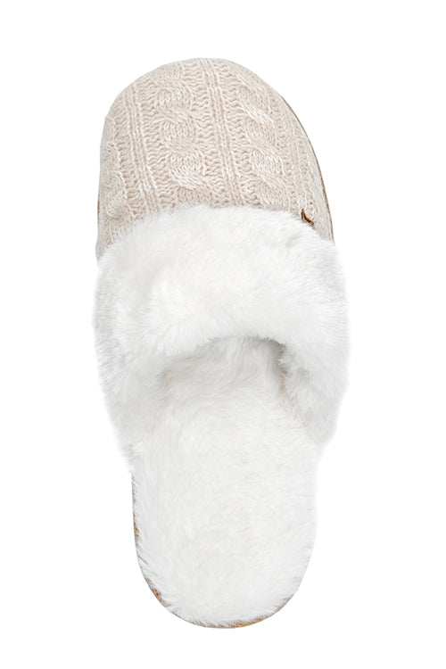 Heat Holders Women's Aria Cable Knit Faux Fur Lined Scuff Slippers Ivory