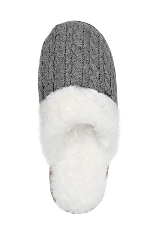 Heat Holders Women's Aria Cable Knit Faux Fur Lined Scuff Slippers Ivory