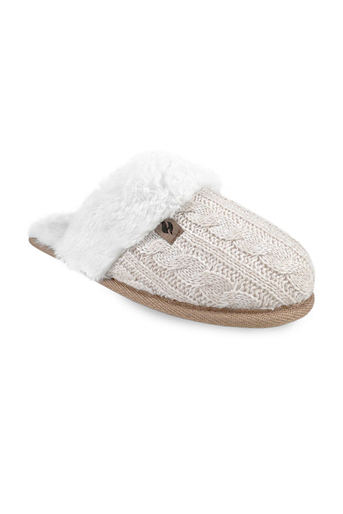 heat holders Women's Aria Cable Knit Faux Fur lined Scuff Slippers Ivory