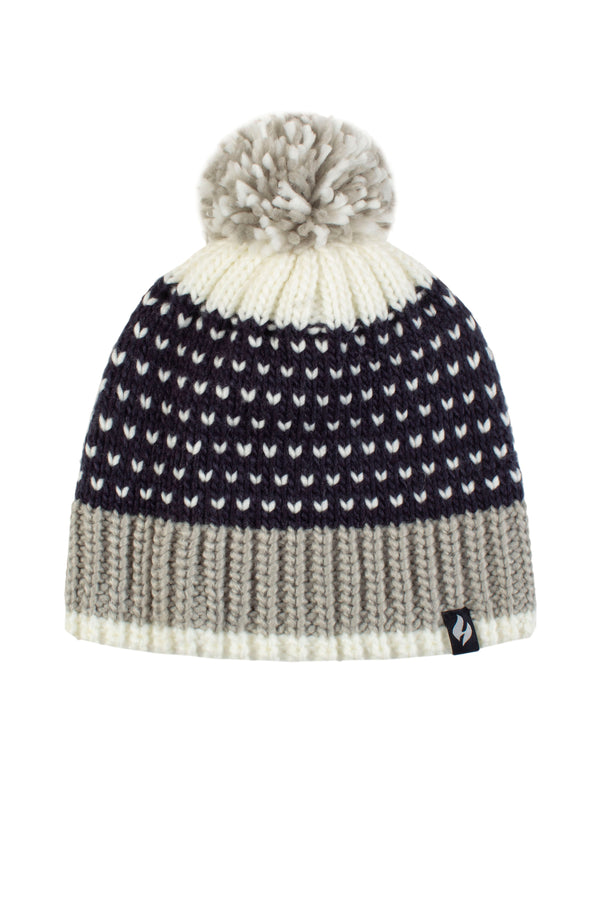 Heat Holders Women's Arles Patterned Hat W/ Pom Pom Navy/White
