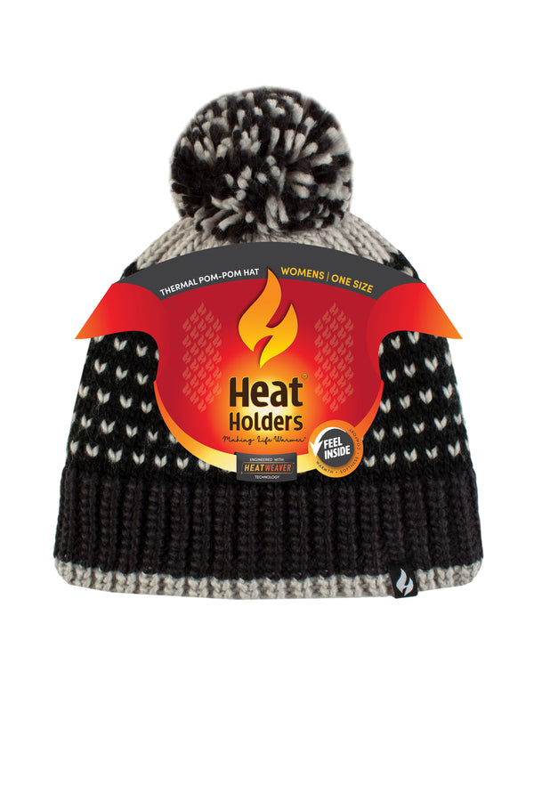 heat holders Women's Arles Patterned Hat w/ Pom Pom Navy/White