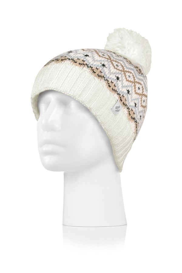 Heat Holders Women's Astrid Fairisle Pompom Hat Beige