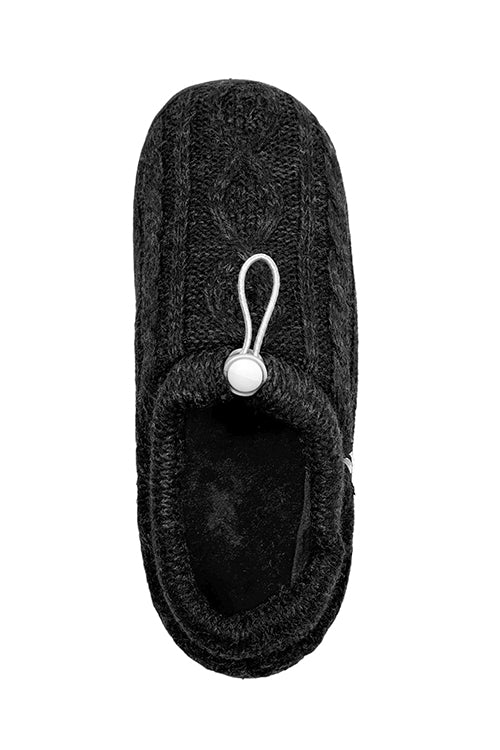 Heat Holders Women's Ava Cable Knit Drawstring Slippers Black