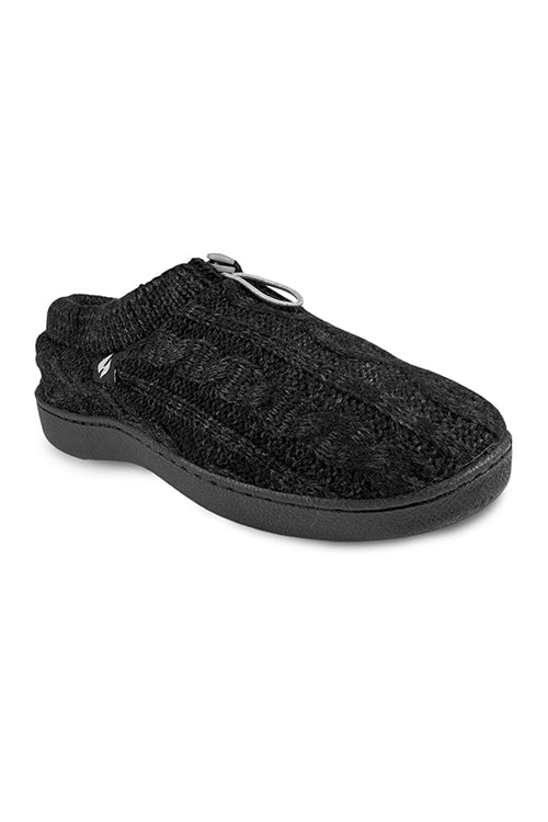 heat holders Women's Ava Cable Knit Drawstring Slippers Black
