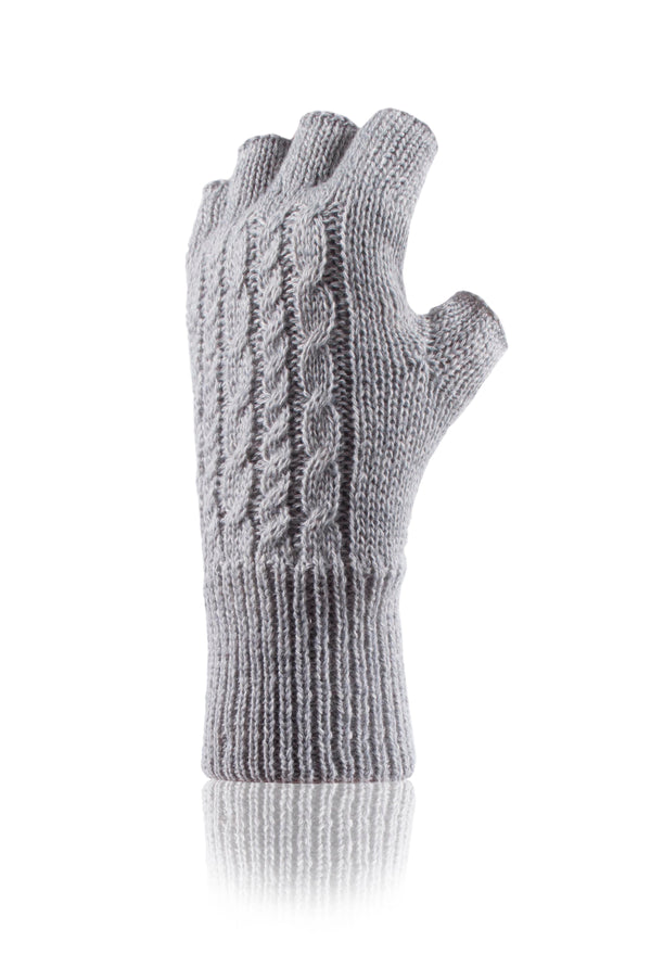 Heat Holders Women's Ayla Solid Cable Knit Fingerless Gloves Cloud Grey