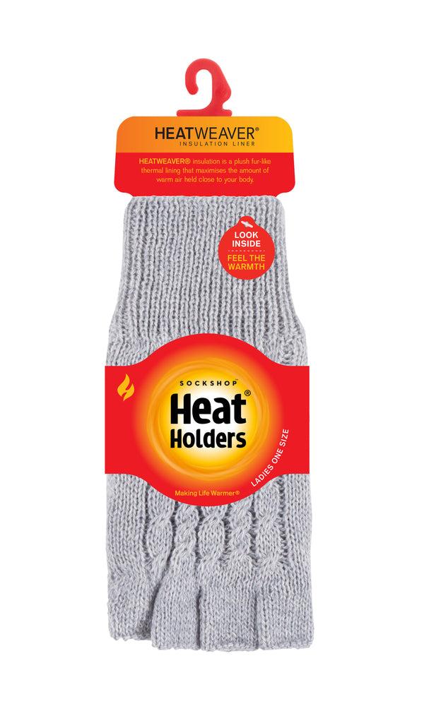 heat holders Women's Ayla Solid Cable Knit Fingerless Gloves Cloud Grey