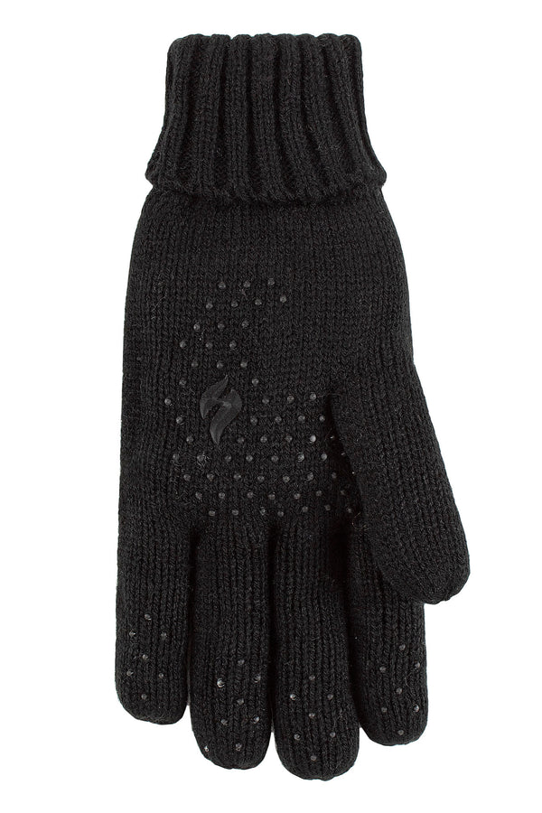 Heat Holders Women's Beth Flat Knit Silicone Grip Solid Glove Black