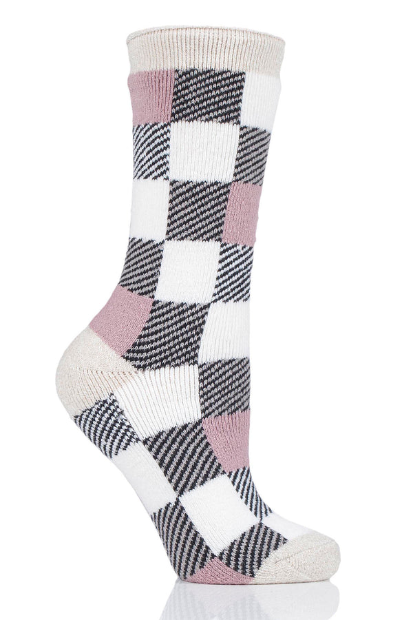 Heat Holders Women's Britney LITE™ Buffalo Checked Crew Socks Cream