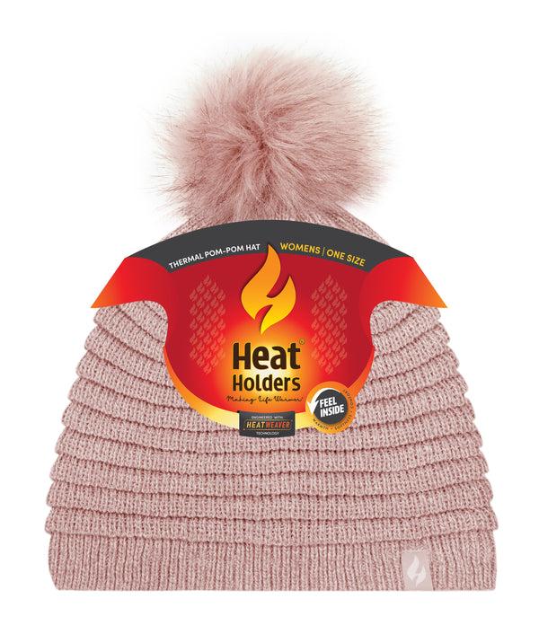 Heat Holders Women's Cannes Ribbed Hat With Pom Pom BEIGE