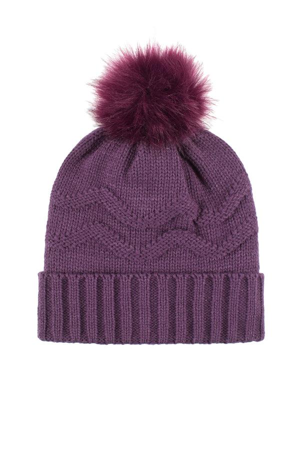 Heat Holders Women's Courtney Roll-Up Hat With Wispy Pom-Pom Purple