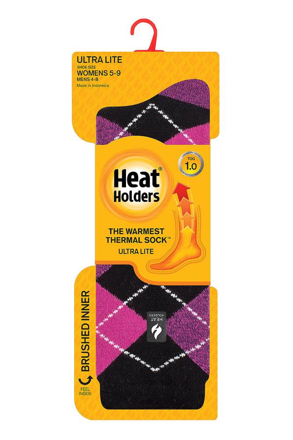 heat holders Women's Delilah ULTRA LITE™ Argyle Crew Socks Black/Pink