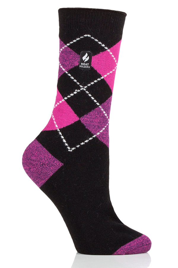 Heat Holders Women's Delilah ULTRA LITE™ Argyle Crew Socks Black/Pink