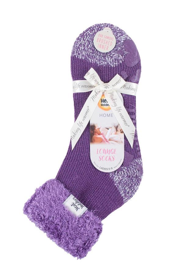 heat holders Women's Feather Cuff Lounge Socks Aubergine