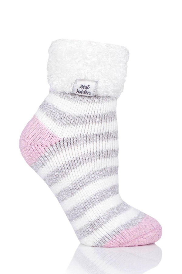 Heat Holders Women's Feather Cuff Sleep Socks Cream/Light Grey