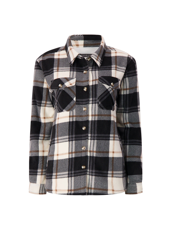 heat holders Women's Jacqueline Long Sleeve Plaid Shirt Jacket Black/Cream