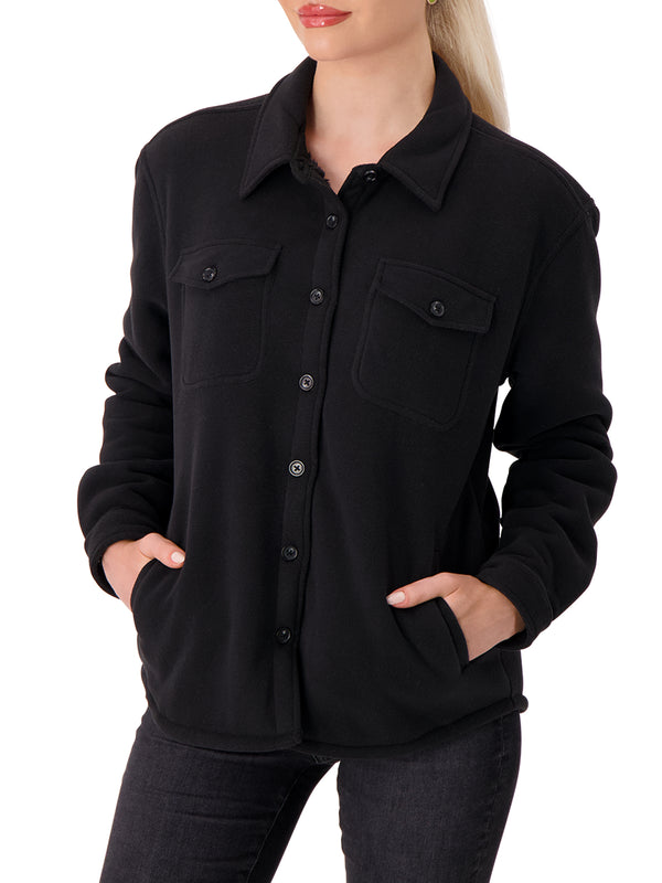 Heat Holders Women's Jacqueline Long Sleeve Solid Shirt Jacket Black
