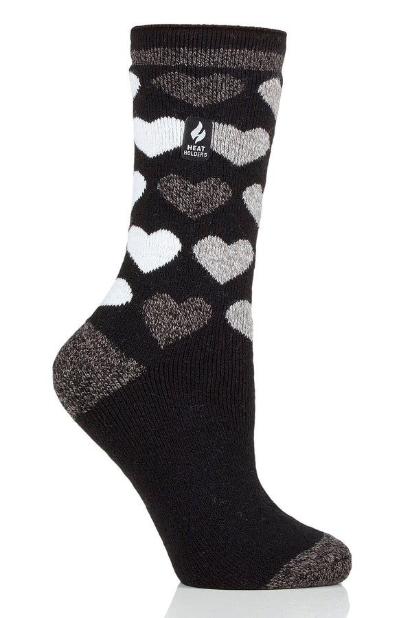 Heat Holders Women's Jennifer LITE™ Heart Crew Socks Black Mono