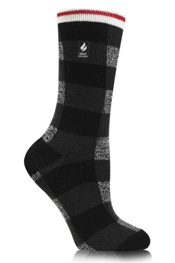Heat Holders Women's LITE™ Riley Buffalo Plaid Crew Sock Black/Grey