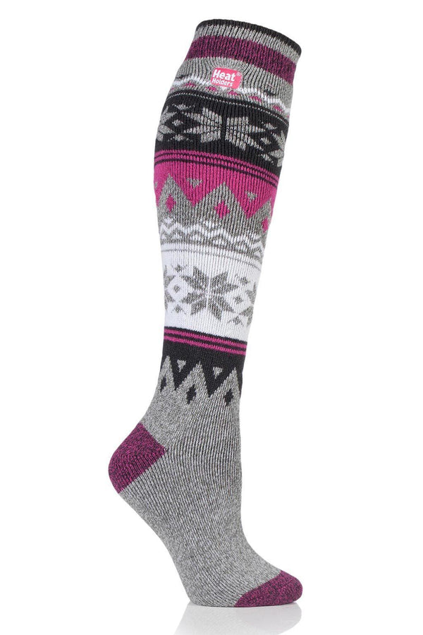 Heat Holders Women's Long Fairisle LITE™ Socks Light Grey/Cerise