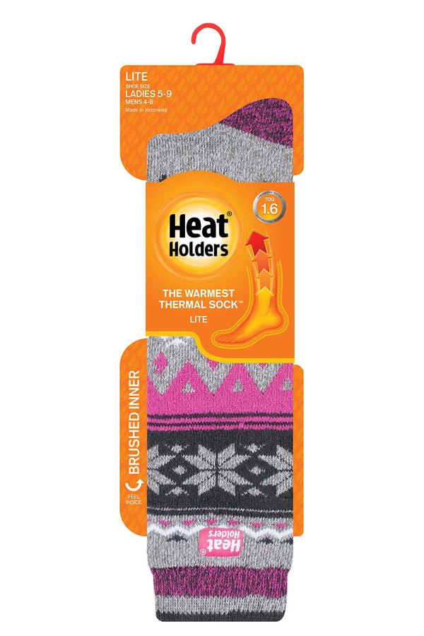 heat holders Women's Long Fairisle LITE™ Socks Light Grey/Cerise
