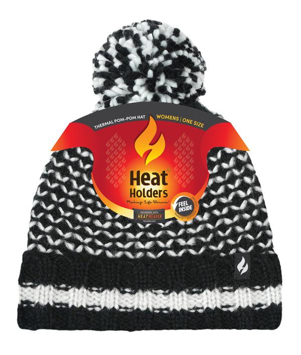 Heat Holders Women's Lyon Textured Knit Roll Up Hat With Pom Pom BEIGE