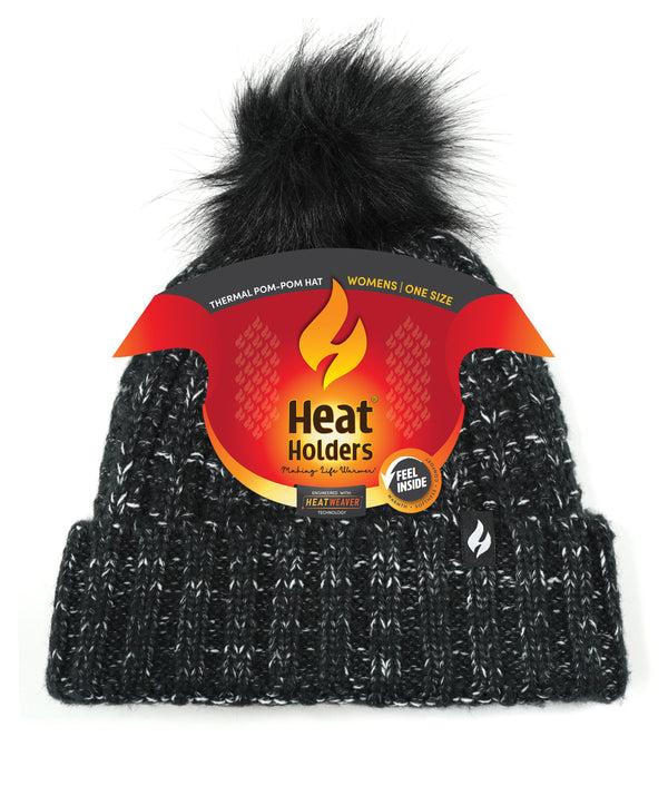 Heat Holders Women's Marseille Ribbed Roll Up Hat With Pom Pom NAVY