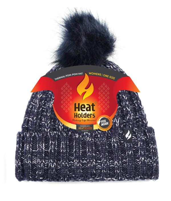 heat holders Women's Marseille Ribbed Roll Up Hat With Pom Pom NAVY