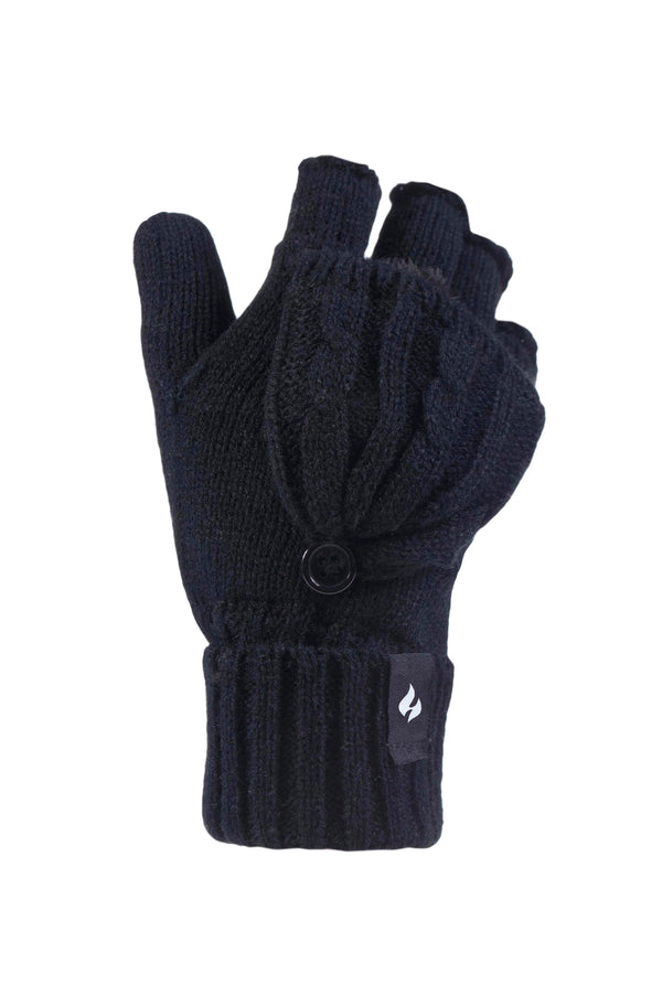 Heat Holders Women's Melinda Cable Knit Converter Gloves Black
