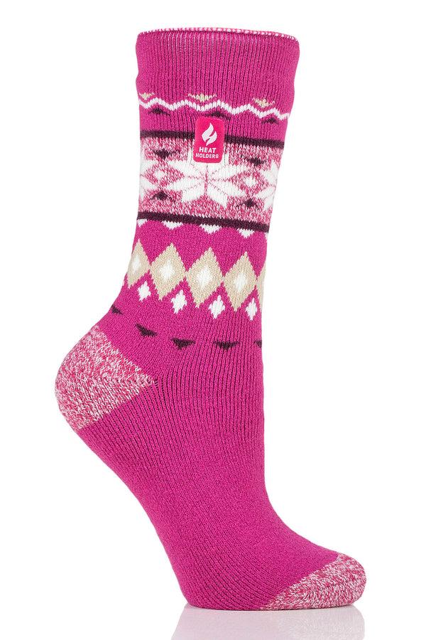 Heat Holders Women's Melissa LITE™ Fairisle Crew Socks Raspberry/Cream