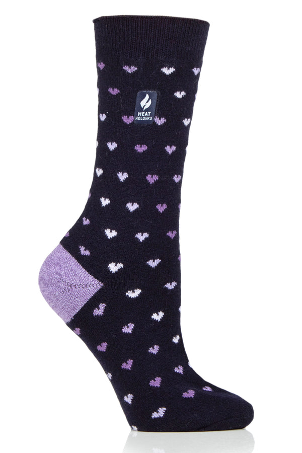 Heat Holders Women's Orchid ULTRA LITE™ Hearts Crew Socks Navy/Purple