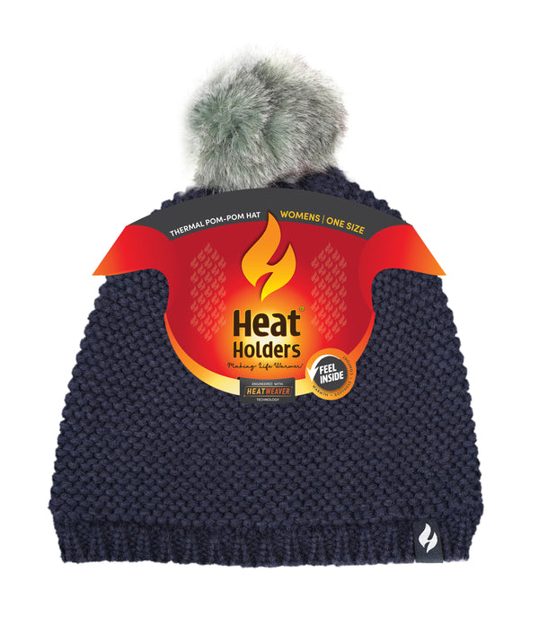 Heat Holders Women's Paris Purl Stitch Knit Hat With Pom Pom Black