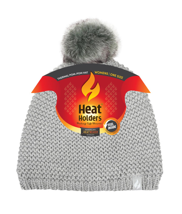 Heat Holders Women's Paris Purl Stitch Knit Hat With Pom Pom Black