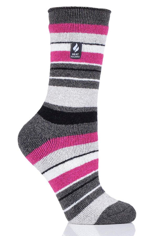 Heat Holders Women's Peony LITE™ Multi Stripe Crew Socks Grey/Light Grey