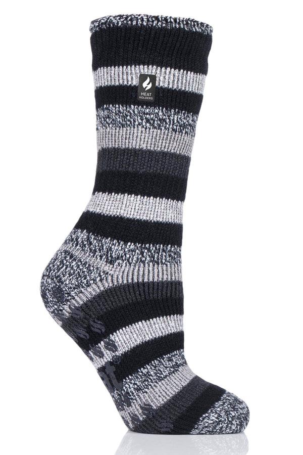 Heat Holders Women's Petunia Stripe Crew Slipper Socks Black