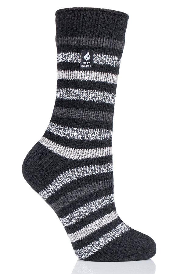Heat Holders Women's Rosebud Multi Twist Stripe Crew Socks Black/Light Grey