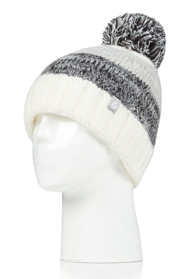 Heat Holders Women's Sloane Feather Knit Roll Up Hat Charcoal