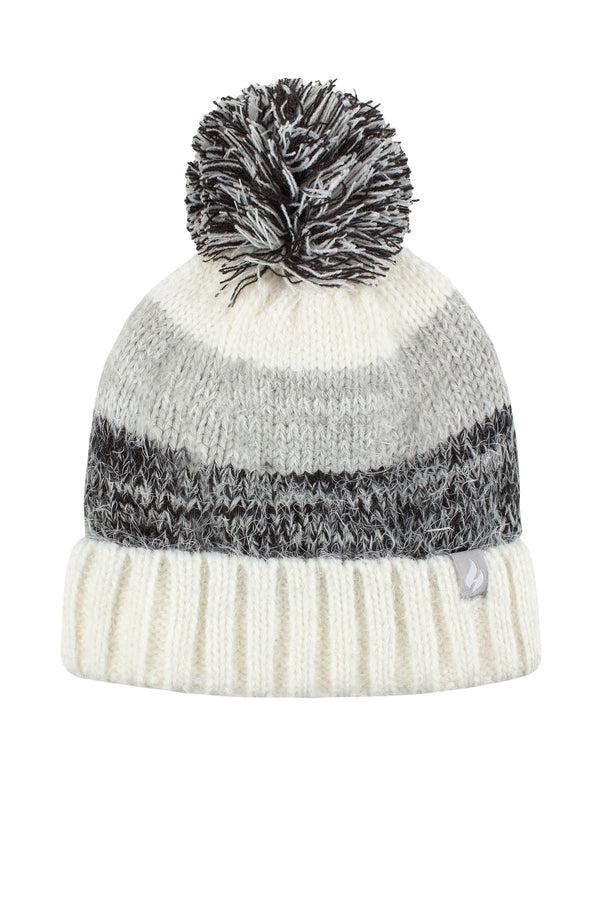 Heat Holders Women's Sloane Feather Knit Roll Up Hat Charcoal