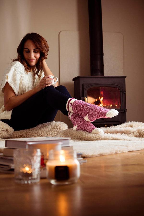 Heat Holders Women's Snowdrop ORIGINAL™ Cream Block Twist Socks Berry/Berry