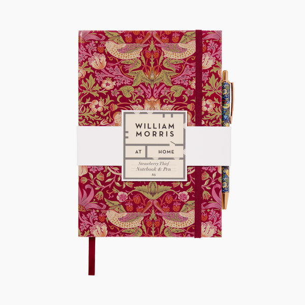 Heathcote & Ivory Strawberry Thief A5 Notebook Hard Cover With Pen - Raspberry With Indigo Pen