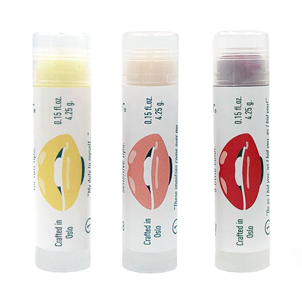 heaven scent Nykr Ibsen trio: Nora Hedda & Fanny lip balms