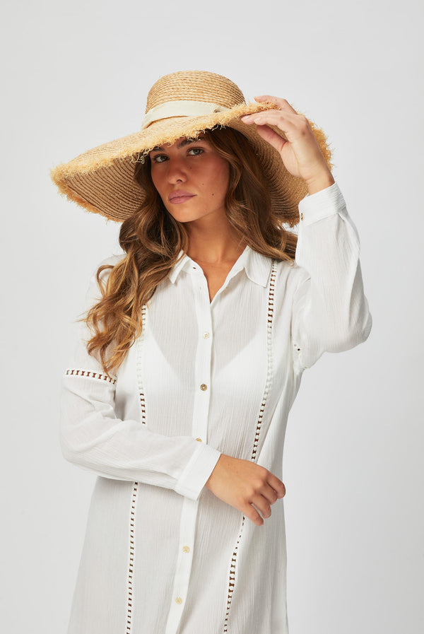 heidi klein Cape Elizabeth Raffia Wide Brim Frayed Hat HAT