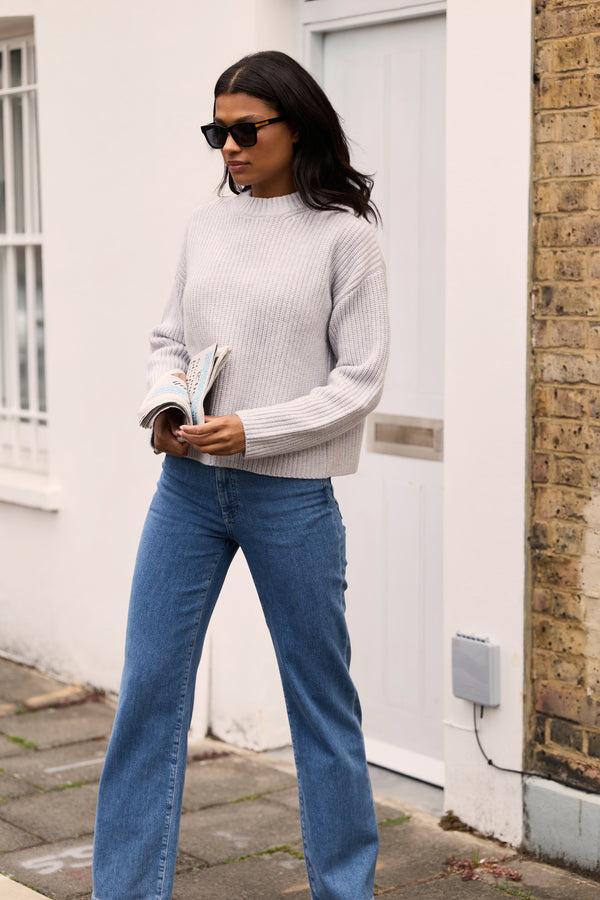 Heidi Klein Grey St Anton Open Back Crew Neck Jumper