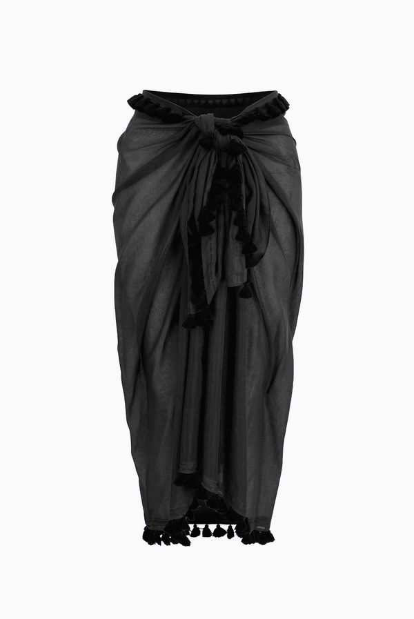 Heidi Klein Black Tassel Trim Sarong