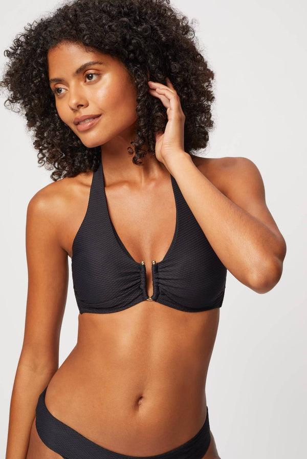Heidi Klein Black Textured U-Bar Bikini