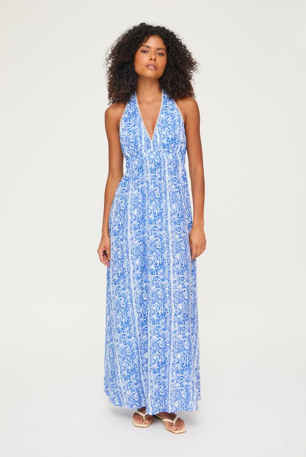 heidi klein Blue Snake Halterneck Maxi Dress