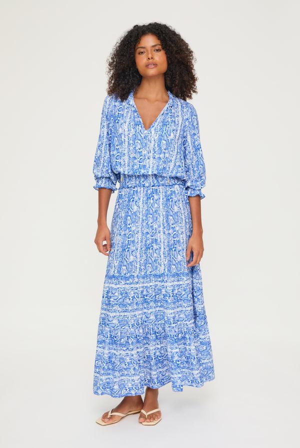 heidi klein Blue Snake Smocked Waist Maxi Dress