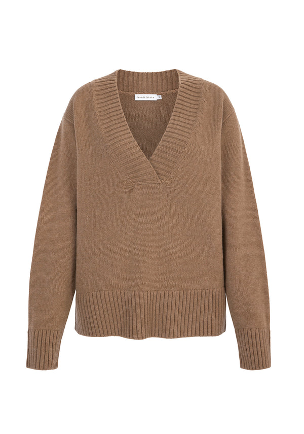 Heidi Klein Camel Cortina V Neck Jumper